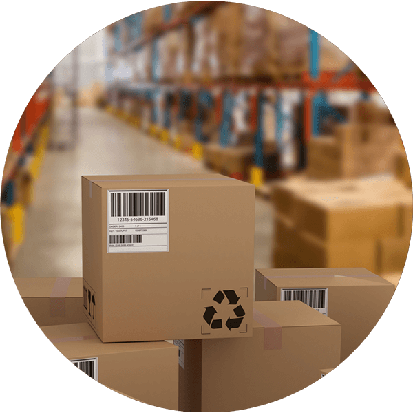 Shipping Boxes in Focus with Warehouse Backdrop