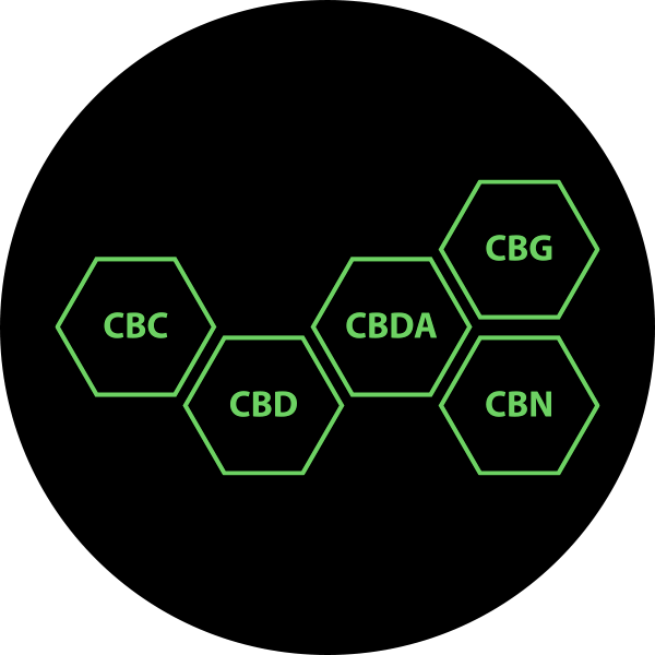 Cannibanoid Molecule Names in Hexagons