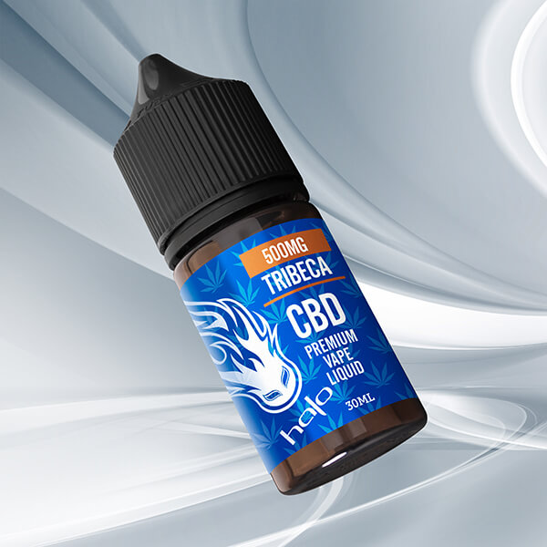 CBD Isolate Vapables Halo 30ml Vapable 30ml Bottle Freefalling on Swirly Grey Background