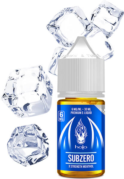 Subzero Vape Juice Subzero Vape Juice 30ml Bottle in Front of Falling Ice Cubes