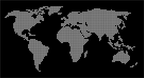 Dot Matrix Map of The World in Black and White