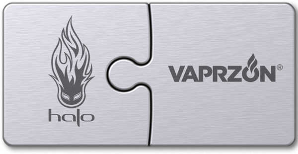 Two Aluminum Puzzle Pieces with Halo and Vaprzon Logos